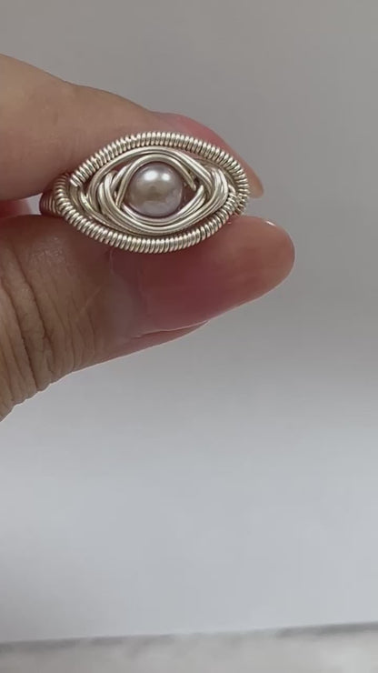 Handmade Wire Wrapped PEARL Ring